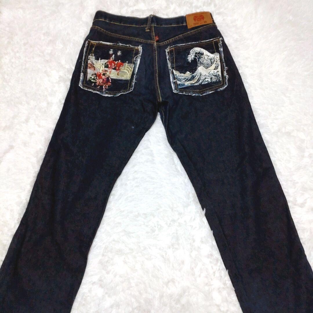 Red Monkey Co RMC Japanese pattern denim jeans Katsushika Hokusai pattern Size34 Red Monkey Co RMC Japanese pattern denim jeans Katsushika Hokusai pattern Size34