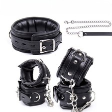 Binding Padded Handcuffs Ankle Neck Collar Cuffs PU Leather Choker Slaves