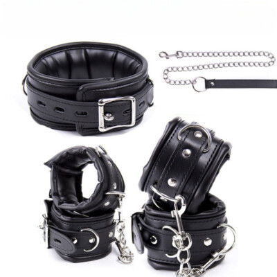 Binding Padded Handcuffs Ankle Neck Collar Cuffs PU Leather Choker Slaves