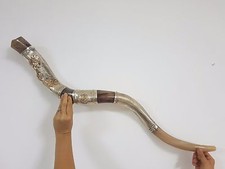 Shofar Amazing Silver plated 40 " Yemenite Horn Kudu Lion Of Judah  BAG Israel
