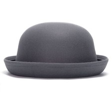 Magik Men Women Woolen Roll-up Brim Fedora Bowler Hat Gray NEW