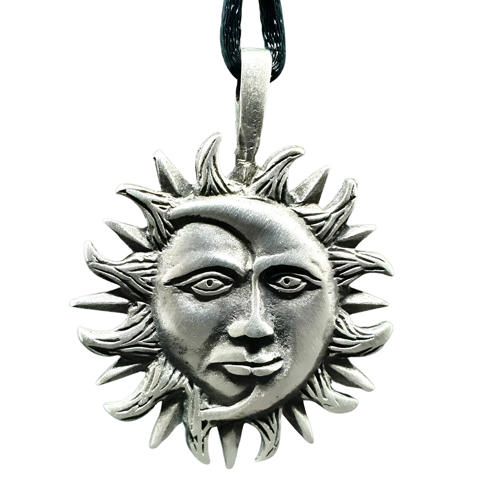 Sun Moon Pendant Necklace Pewter Celestial Spiritual Amulet Ethnic Jewellery