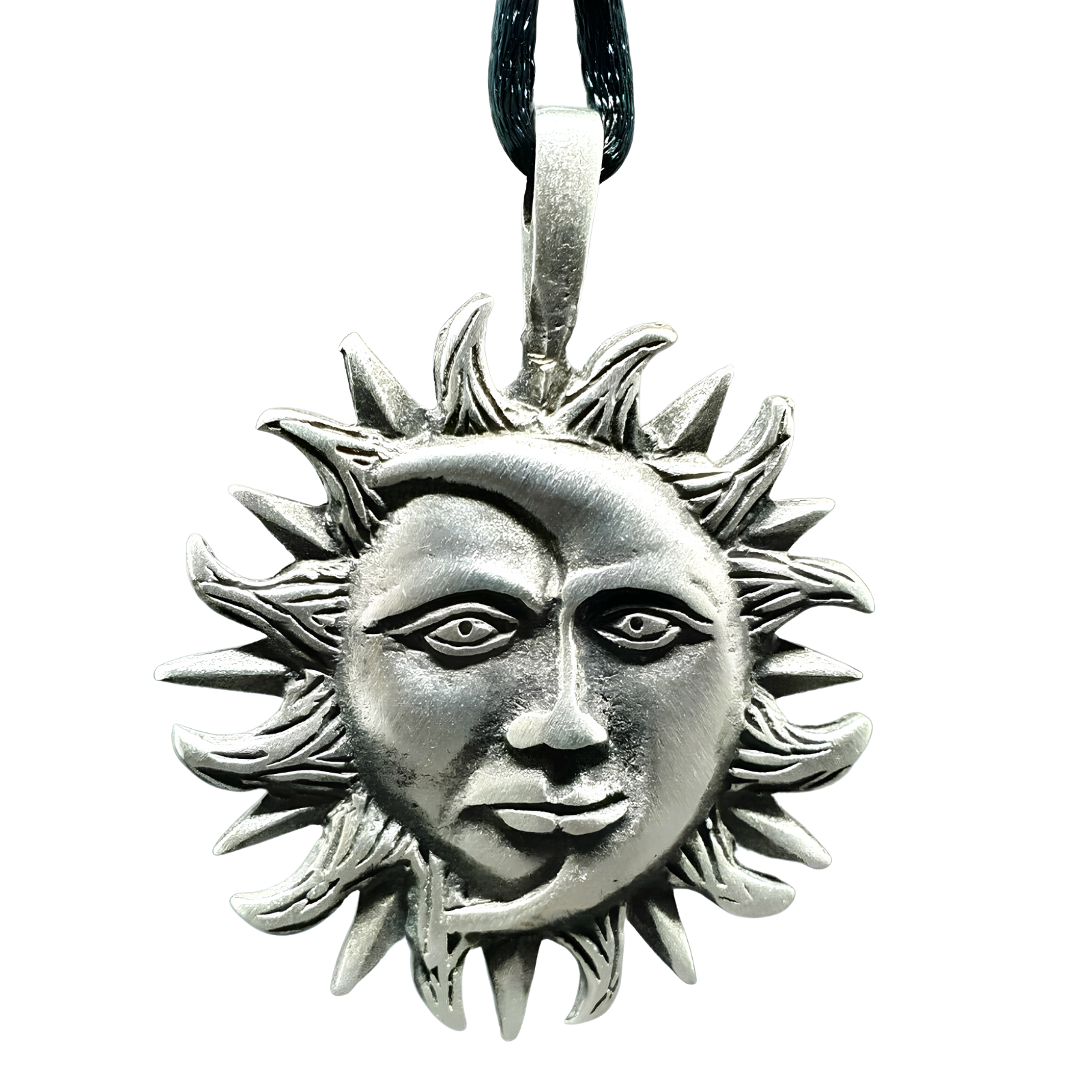 Sun Moon Pendant Necklace Pewter Celestial Spiritual Amulet Ethnic Jewellery