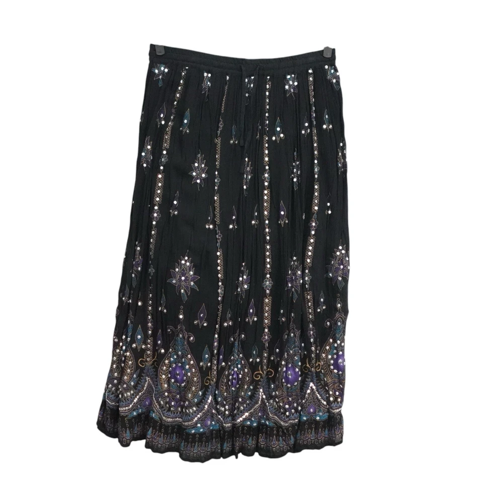 Maxi falda negra bordada en capas Boho Peasant Prairie Cottage talla 14/16 Foto 2 de 4