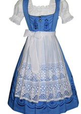 German Dirndl Dress Long Blue Oktoberfest XS S M L XL 2XL EMBROIDERED 3 Pc Set