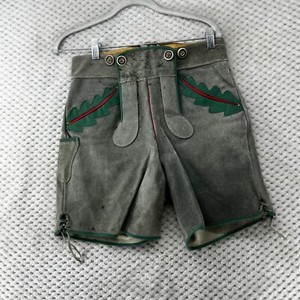 Stockrpoint Leather Lederhosen Shorts Oktoberfest Costume Lace Up Green 28 Waist
