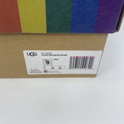 UGG W FLUFF YEAH SLIDE Slipper Cali Collage Women's 9 Pink Blue White Stripe - Picture 10 of 10