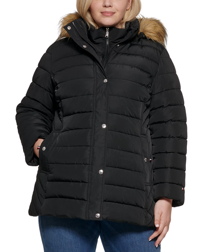 Faux-Fur-Trim Hooded Puffer Coat 