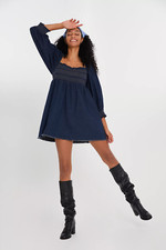 Free People This is Everything Mini Dress, Indigo Blue, Medium, RRP $128