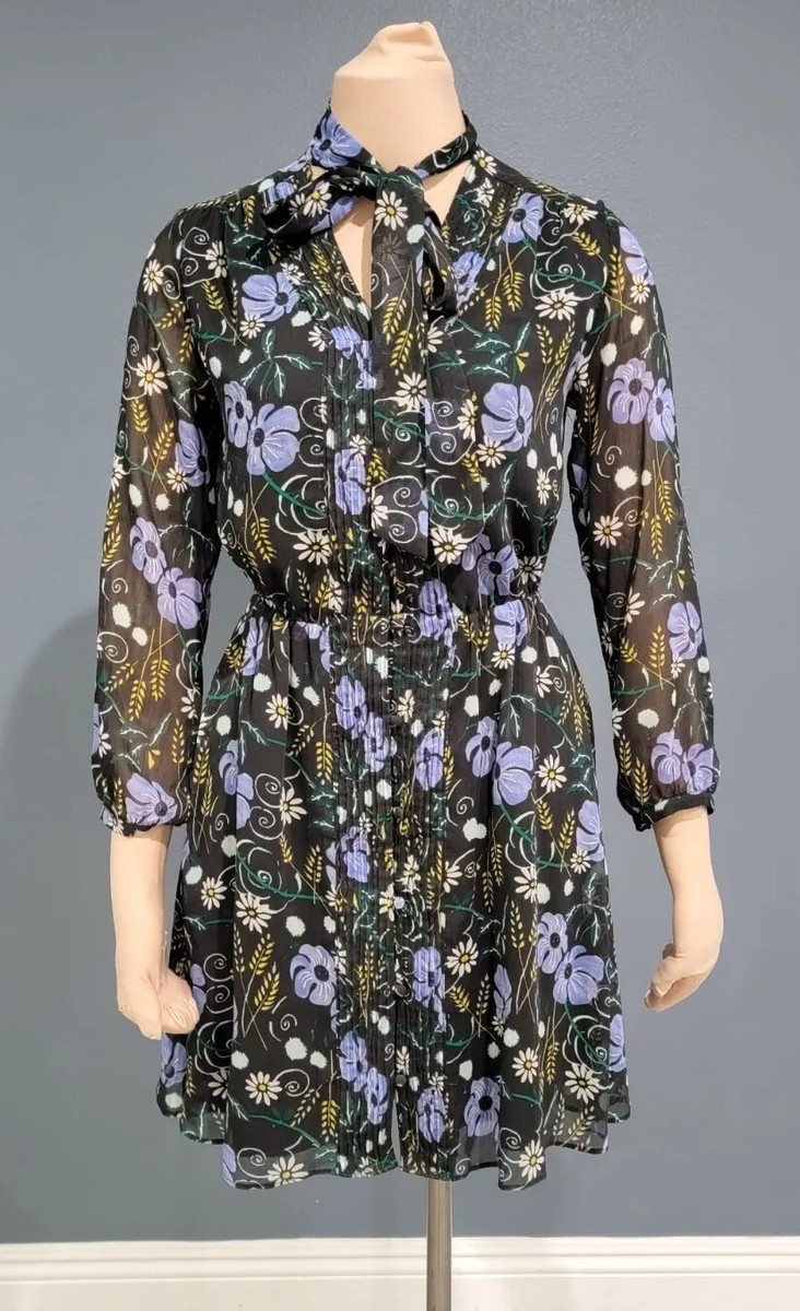 Banana Republic Women\'s Sz 6 Blue Botanical Chiffon Shirt Dress Tie Belt Ruffle NWOT Banana Republic Blue Botanical Chiffon Shirt Dress Tie  main image 2