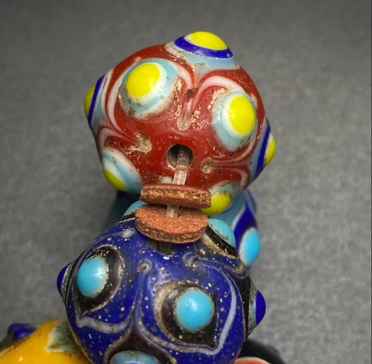 Rare Tibetan Collection Old Glass Dragonfly Eye Multi Treasure Bracelet - Image 2 of 4