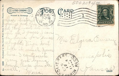 Kansas City,MO St. Joseph's Hospital and Chapel,7th and Penn Sts 1907 Postcard - Picture 2 of 2