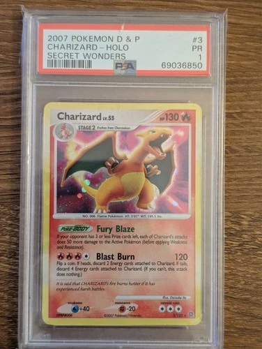 2007 Pokemon DP Secret Wonders PSA 1 Charizard Holo #3 Holo Bleed