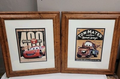 2 Large Disney Pixar Cars Lightning McQueen, Tow Mater Picture Set 16X18