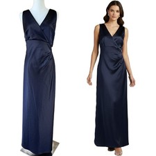 NEW Ralph LAUREN Navy Blue Satin Formal Dress V-neck A-line Evening Gown Size 6