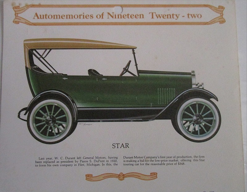 1922 Star Touring car calendar car print (green, tan top)