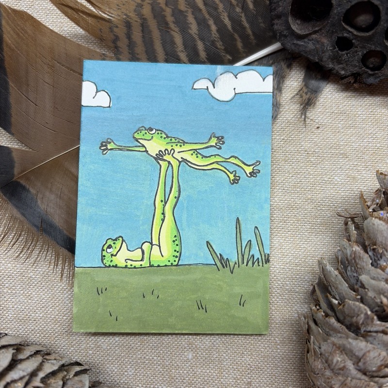 ACEO Original By AmberInWatercolor Cute Whimsical Frog, Toad Animal Storybook