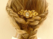Festive Hair Comb Gold Plated with Glass Jewel in Crystal Clear Pin Hairstyle Bridal