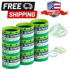 St. Patrick's Day Rubber Wristbands Green Shamrock Silicone Cut Out Bracelets...