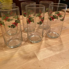80s Pfaltzgraff Libbey Christmas Heritage 16oz Cooler Glass Tumblers Set of 6