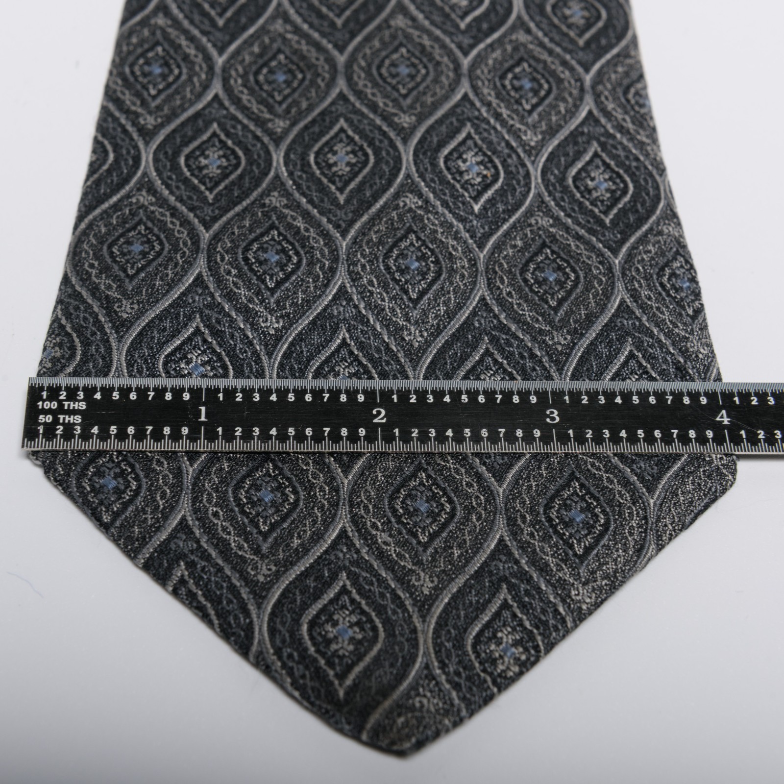 Robert Talbott Silk Necktie - Gray Geometric Patt… - image 5