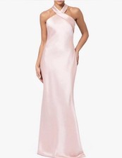 Xscape Pink Satin Maxi Dress Halter Strappy Sleeveless Layered Formal Size 6
