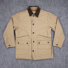 Orvis Jacket Mens Large Tan Quilted Lined Canvas Field Barn Coat Corduroy Collar