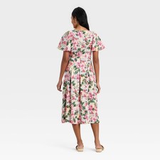 Women Flutter Sleeve Belted Midi Dress - A New Day