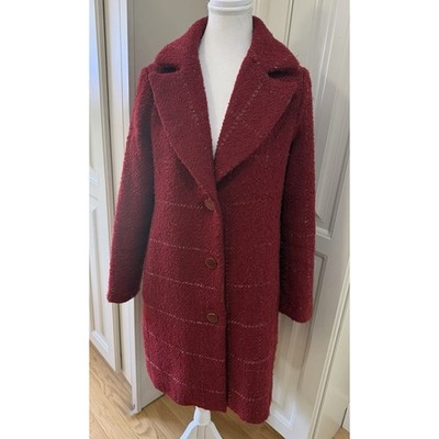 Kate Spade New York Red Wool Blend Boucle Long Coat Classic Winter Jacket M