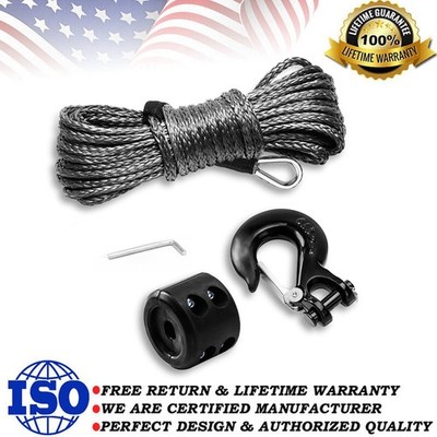 SPARKWHIZ 1/4'' x 50' Synthetic Winch Rope Cable 9,500 lbs w/Sleeve + Winch Hook
