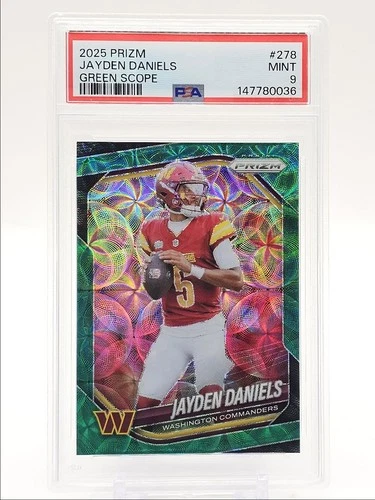 JAYDEN DANIELS 2025 PANINI PRIZM GREEN SCOPE COMMANDERS /75 PSA 9 Q3178