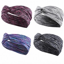 4-Pack Womens Elastic Headband Turban Hair Bands for Yoga Running Sports Workout