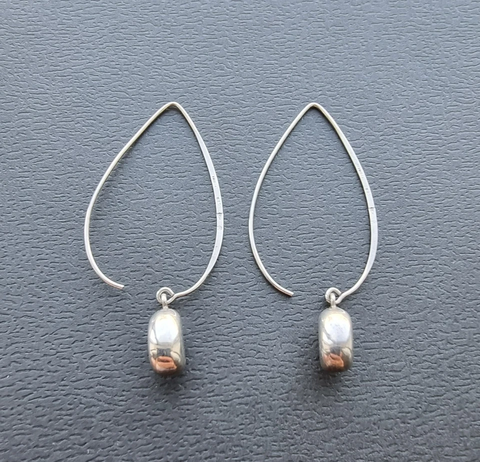 SIPADA 925 STERLING SILVER LONG DANGLE THREADER EARRINGS LARGE ACCENT DROP HOOPS - Image 4 of 4