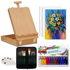 Painting Set with Easel, 27 Pieces, 12 Acrylic Paints, 10 Acrylic Brushes, Pa...