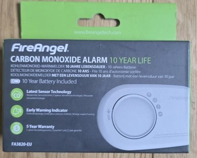 FireAngel FA3820 Kohlenmonoxidmelder 10 Jahre versiegelte Batterie 100% NEU      