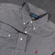 Ralph Lauren Button Down Shirt Mens XL Blue Plaid Classic Fit Long Sleeve Pony