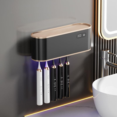 UV Toothbrush Sanitizer Holder for 4 | Wall Mounted Toothbrush Holder for Bathro