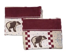 2 Flannel Pillowcases Tan, Burgandy, Green W/Bears, Trees, Snowflakes 20 X 30.