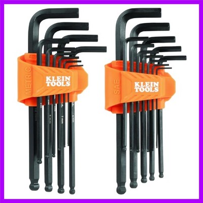 22-Piece Long Ball-End Hex Key Wrench Set, SAE and Metric, Heat-Treated, L-St...