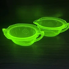 Anchor Hocking Princess Oval Creamer & Sugar 5" Uranium Green Depression Era