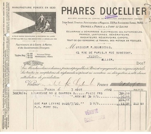 75 Paris 94 Ivry #FAC1108 Herstellung Scheinwerfer Ducellier LED Laterne 1922