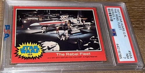 1977 STAR WARS U.K. SERIE A #56A LA FLOTTA RIBELLE SERIE A PSA 7 N.MINT RARO!!! - Foto 2 di 3