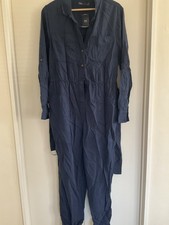 Marks & Spencer Women's Size 14 Navy Blue Jumpsuit with Pockets Long Sleeves