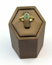 9ct yellow gold emerald and diamond halo cluster ring , Hallmarked Size J