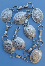   Vtg 90s Western Concho Belt Stamped Link Chain Oval Medallion 44.5L Adjustable