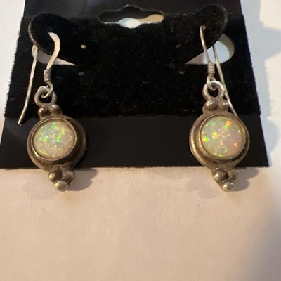 Vintage 5 Star Southwest Sterling Silver Opal Dangle Drop Earrings 1.25''