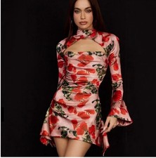 House of CB Toira floral Satin Corset Mini dress Rose Print Valentine’s Size S
