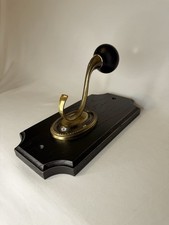Vintage Wall Mounted Black Wooden Coat and Hat Hook Brass Finish Dual Prong Hook