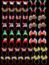 50 Pcs Lighting Up Christmas Headbands, Reindeer Antler Santa Hat Bow Hair Hoop