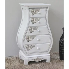 Bowery Hill 5-Drawer Hardwood Carved Bombe Chest in Antique White